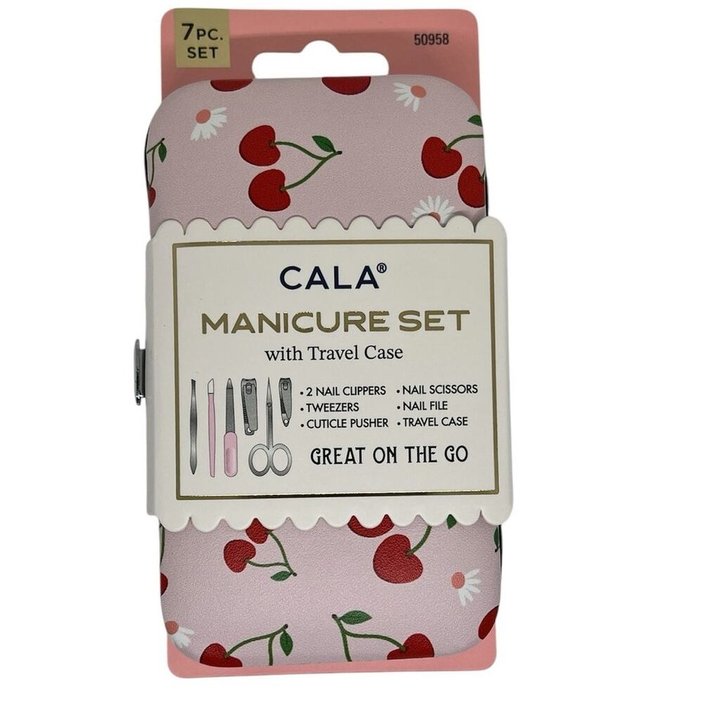 Cala Manicure Set With Travel pink Case with red Cherry traveling kit